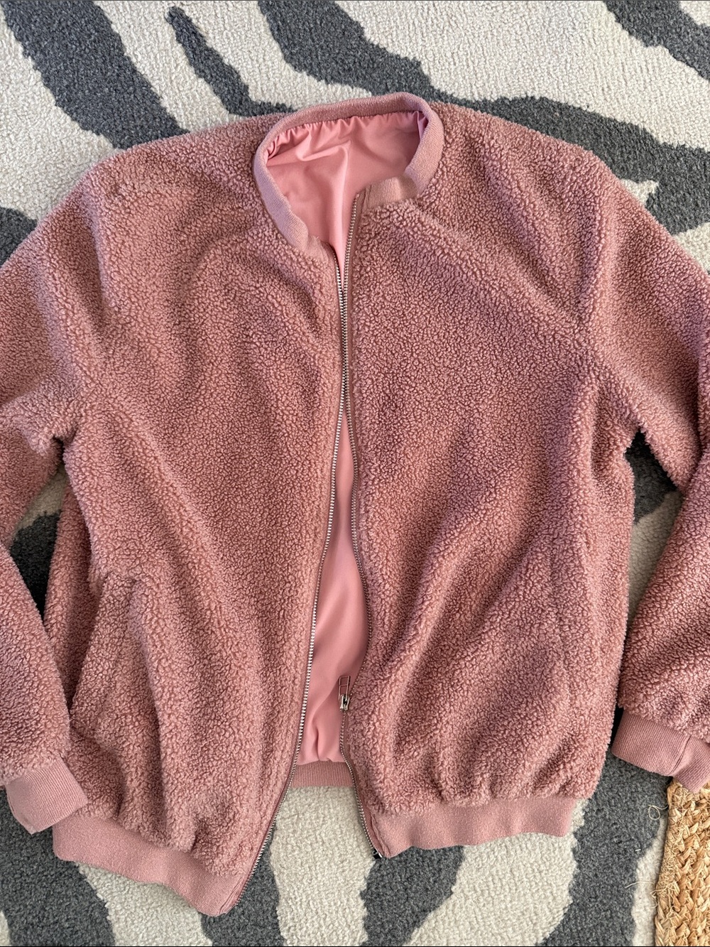 Women's Plush Sherpa light Bomber Jacket - Dusty Rose